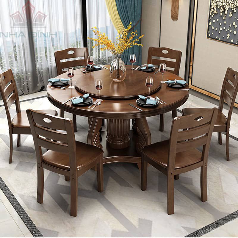 Bộ bàn ghế ăn gỗ tròn phong cách tối giãn nhưng không kém hiện đại