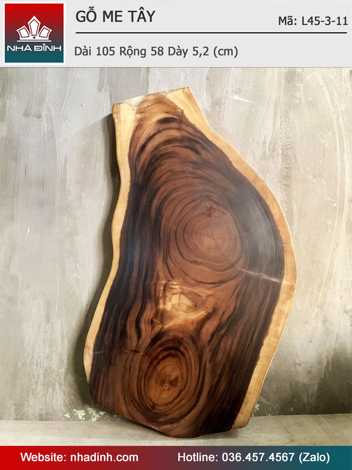 Mặt Bàn Trà Gỗ Me Tây Nguyên Khối Dài 105 Rộng 58 Dày 5,2