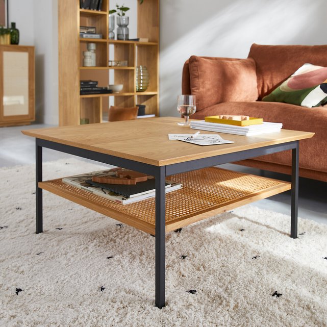 Bàn Trà Gỗ Sồi Kết Hợp Mây Dài 80 Rộng 80 Cao 45 (cm)