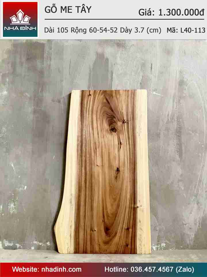 Mặt Bàn Gỗ Me Tây Nguyên Khối Dài 105 Rộng 60-54-52 Dày 3,7 (cm)
