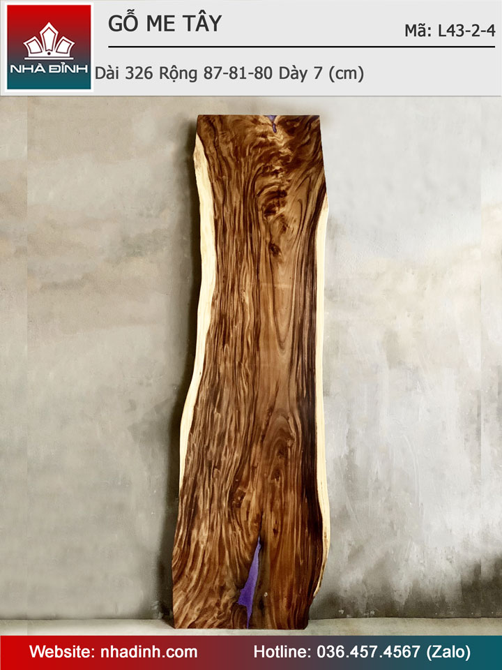 Mặt Bàn Gỗ Me Tây Nguyên Khối Dài 326 Rộng 87-81-80 Dày 7 (cm)