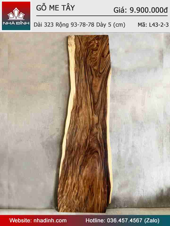 Mặt Bàn Gỗ Me Tây Nguyên Khối Dài 323 Rộng 93-78-78 Dày 5 (cm)