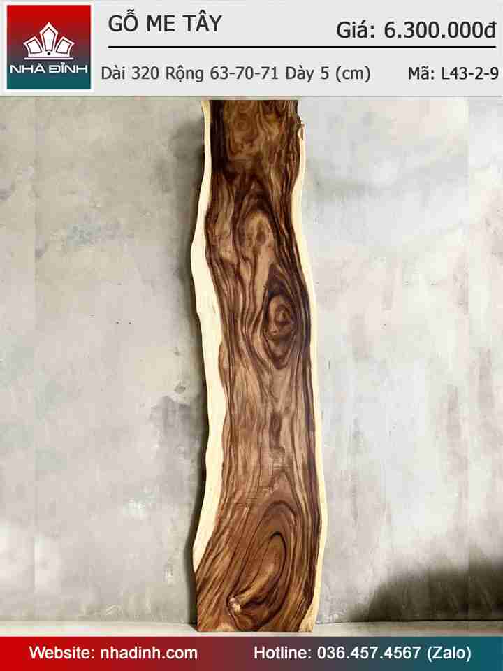 Mặt Bàn Gỗ Me Tây Nguyên Khối Dài 320 Rộng 63-70-71 Dày 5 (cm)