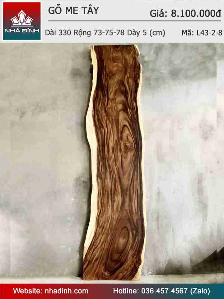 Mặt Bàn Gỗ Me Tây Nguyên Khối Dài 330 Rộng 73-75-78 Dày 5 (cm)