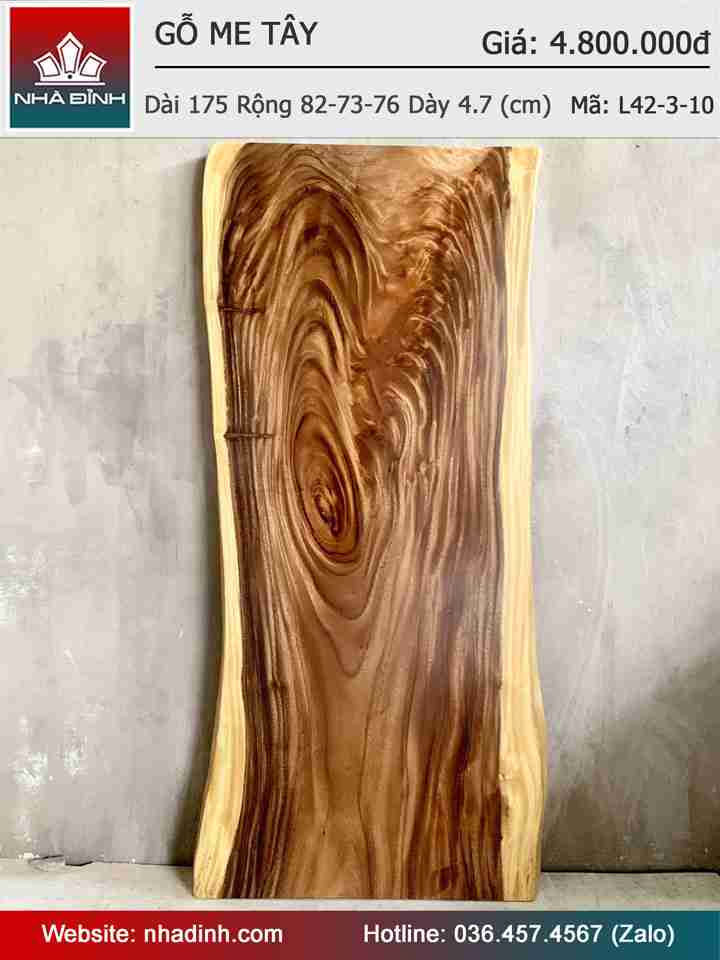 Mặt Bàn Gỗ Me Tây Nguyên Khối Dài 175 Rộng 85-73-76 Dày 4.7 (cm)