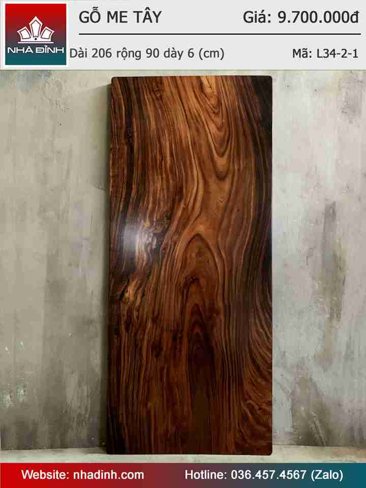 Mặt Bàn Gỗ Me Tây Nguyên Khối Dài 206 Rộng 90 Dày 6 (cm)