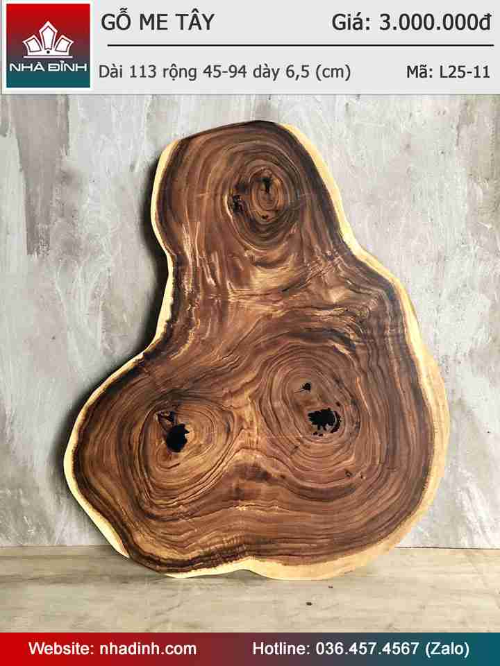 Mặt Bàn Sofa Gỗ Me Tây Nguyên Khối Dài 113 Rộng 45-94 Dày 6,5 (cm)