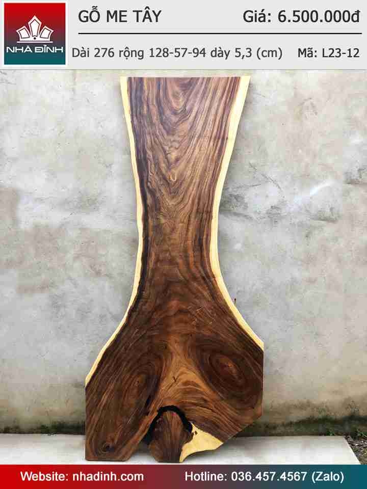 Mặt Bàn Ăn Gỗ Me Tây Nguyên Khối Dài 276 Rộng 128-57-94 dày 5,3 (cm)