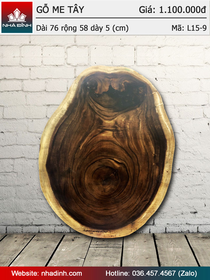 Mặt bàn gỗ Me Tây nguyên khối đường kính 760-580 dày 50 (mm)