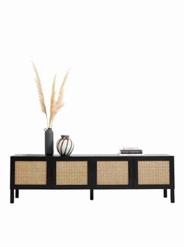 [OAKTTV29] Tủ Tivi Gỗ Sồi Sơn Đen Kết Hợp Mây Nhựa Dài 175 Cao 50 Sâu 45 (cm)