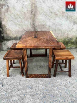 Bàn Ăn 4 Ghế Gỗ Me Tây Nguyên Khối Dài 109 Rộng 69 (cm)