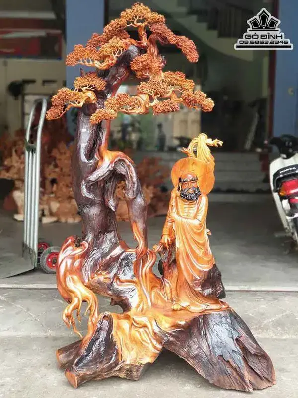 Tượng Đạt Ma Đứng Gốc Tùng gỗ Hương Tượng Đạt Ma Đứng Gốc Tùng gỗ Hương