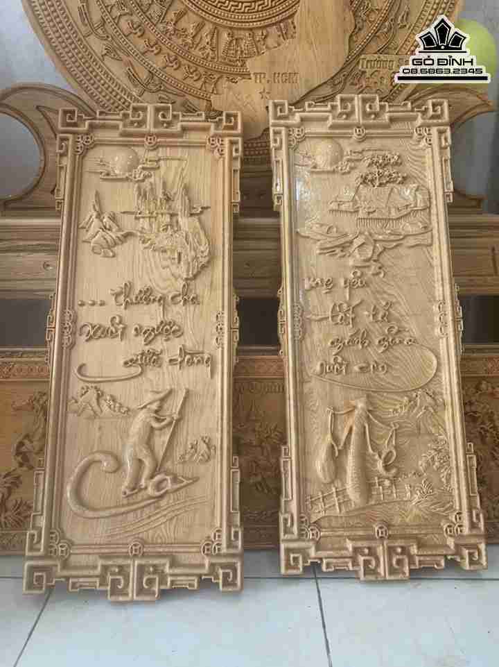 Cặp Tranh Cha Mẹ Gỗ Pơ Mu 