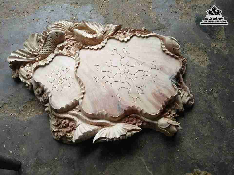 Khay trà cá chép gỗ xá xị thơm 2