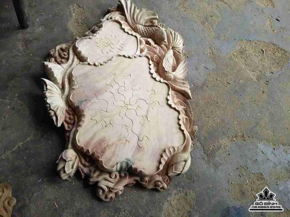 Khay trà cá chép gỗ xá xị thơm 4