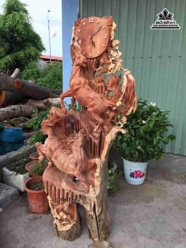 Đồng hồ song mã gỗ hương  1