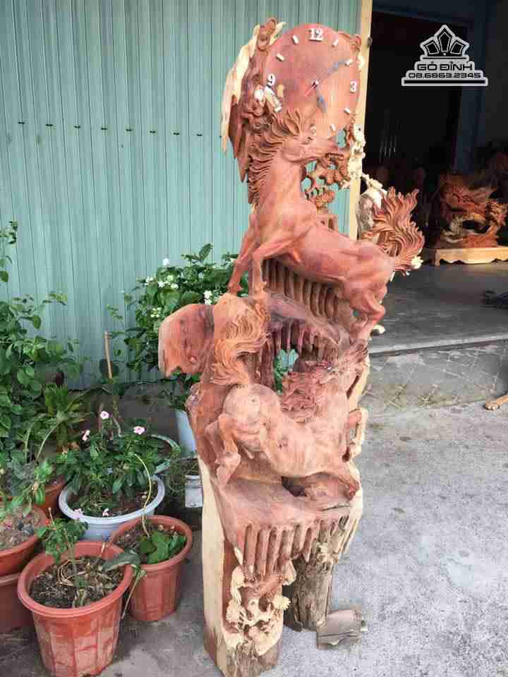 Đồng hồ song mã gỗ hương  3