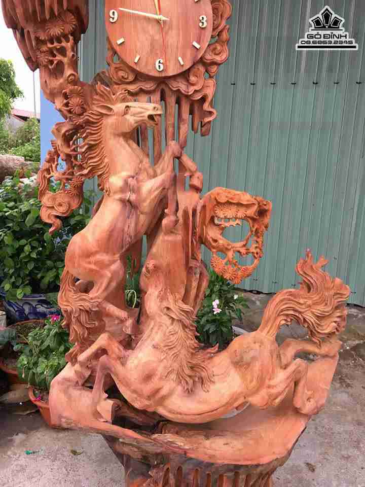 Đồng hồ song mã uyên ương dưới tùng gỗ hương  1