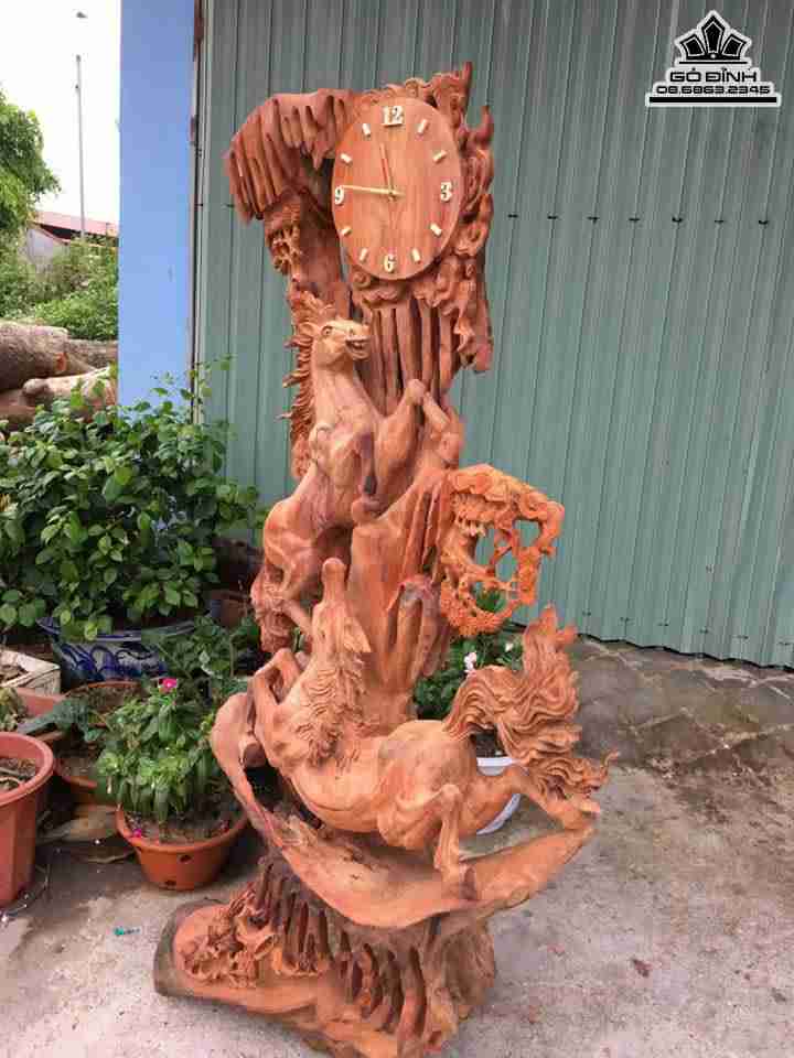 Đồng hồ song mã uyên ương dưới tùng gỗ hương  2
