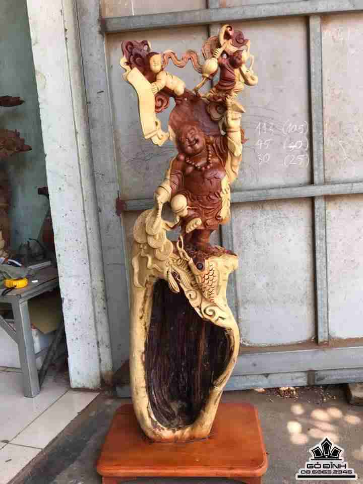 Phật di lặc nhị phúc lũa gỗ hương  1