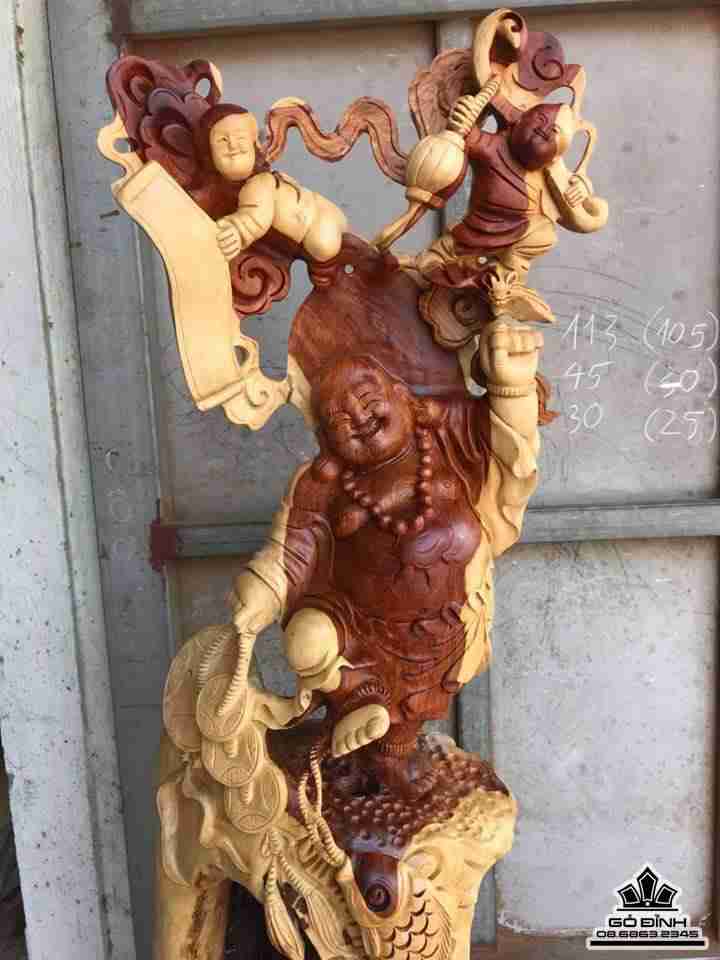 Phật di lặc nhị phúc lũa gỗ hương  2