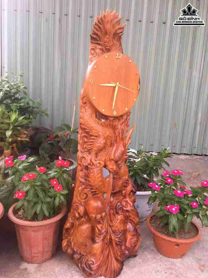 Đồng hồ rồng cá gỗ hương 1