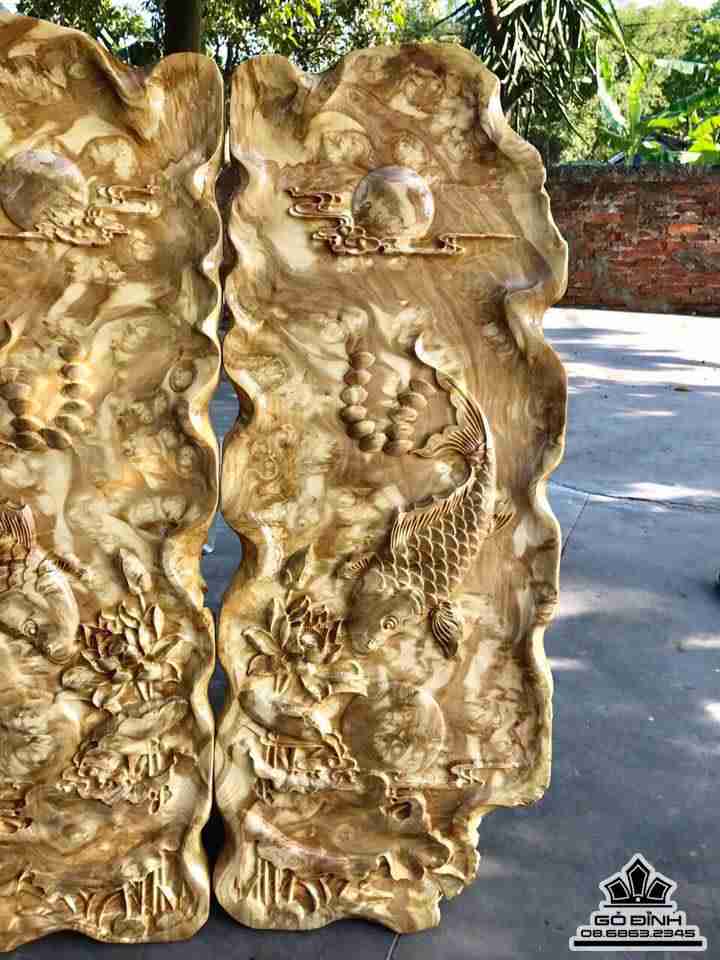 Lý ngư vọng nguyệt gỗ nu nghiến  2