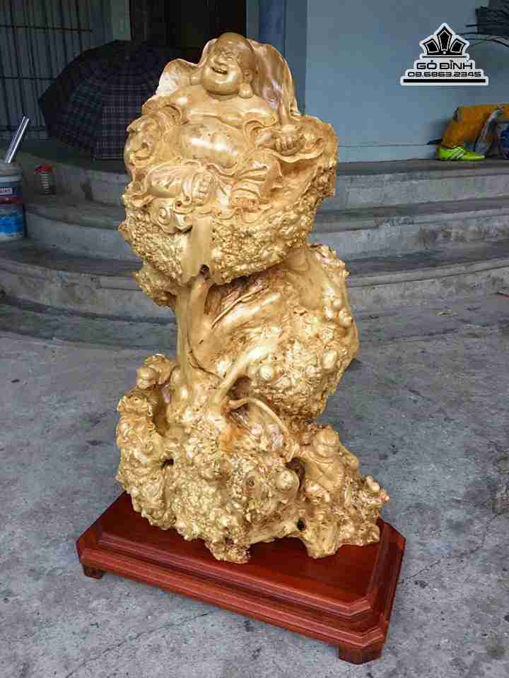 Phật di lặc ngồi lá sen gỗ nu hương giáng