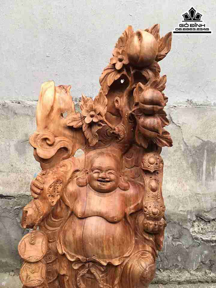 Tượng Phật Di Lặc Vác Cành Đào Gỗ Ngọc Am 