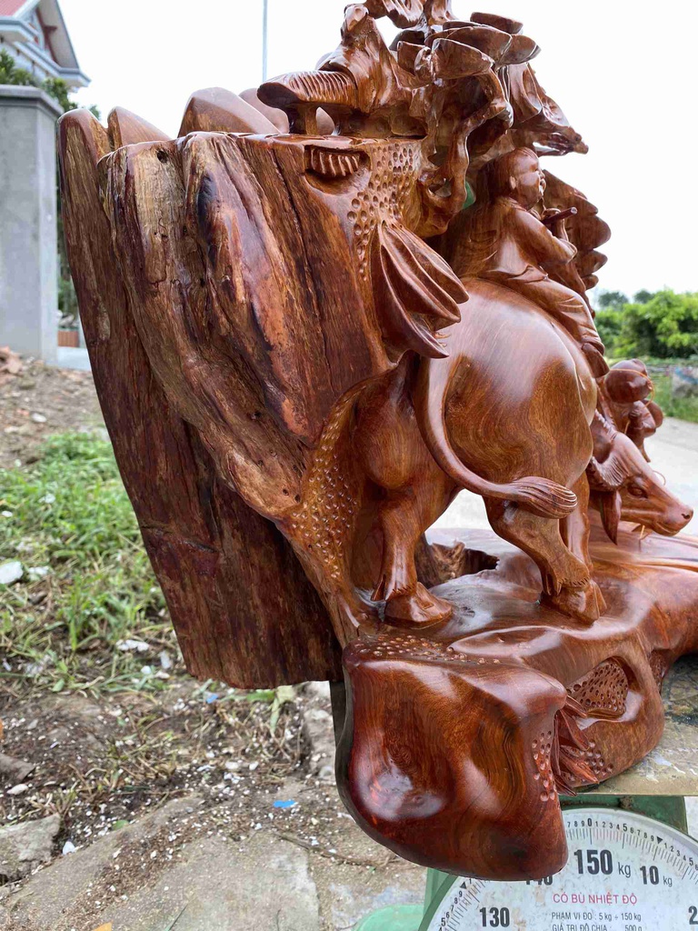 Tượng Tiểu Đồng Cưỡi Trâu Gỗ Hương Việt 