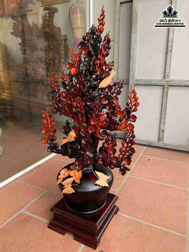 Bình Hoa Mai Gỗ Trắc Đỏ Đen 
