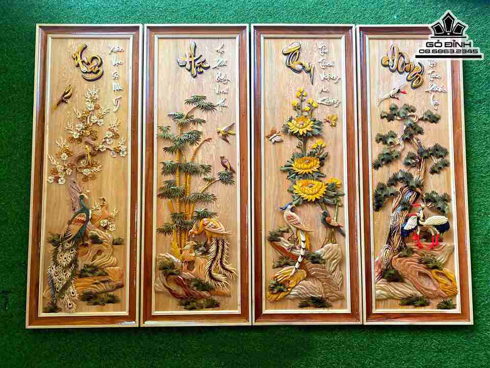 Tranh Tư Quý Gỗ Pơ Mu 