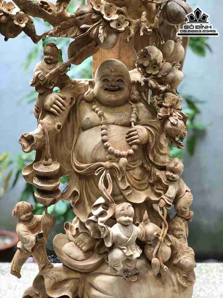 Tượng Phật Di Lặc Vác Cành Đào Gỗ Ngọc Am 
