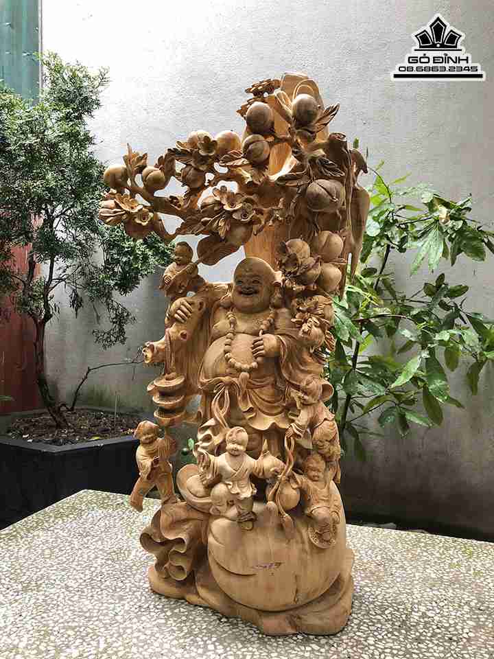 Tượng Phật Di Lặc Vác Cành Đào Gỗ Ngọc Am 
