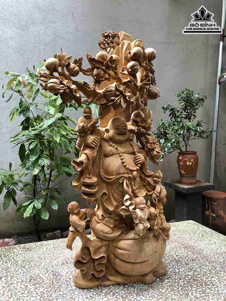 Tượng Phật Di Lặc Vác Cành Đào Gỗ Ngọc Am 