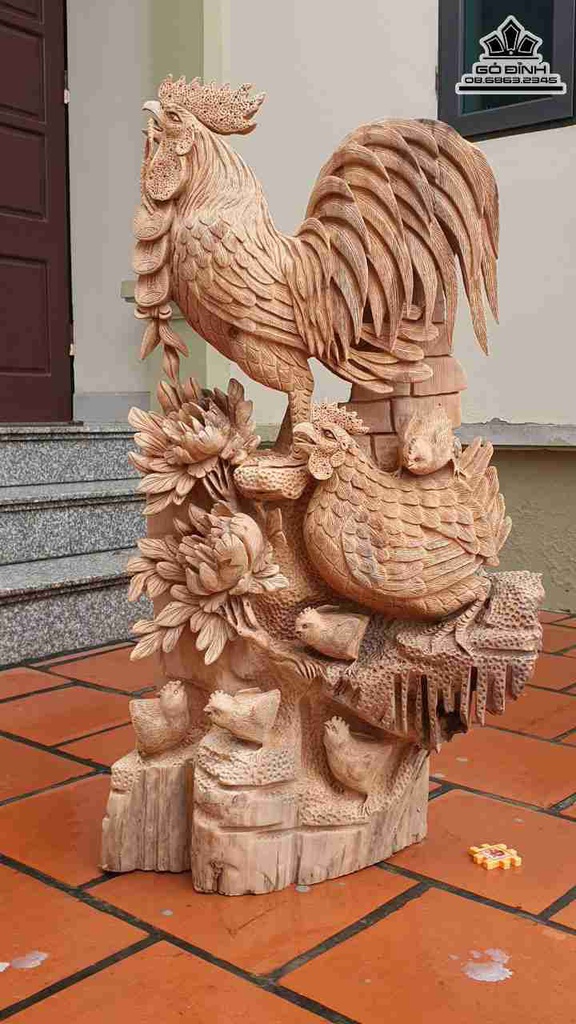 Tượng Gia Đình Gà Gỗ Ngọc Am 3