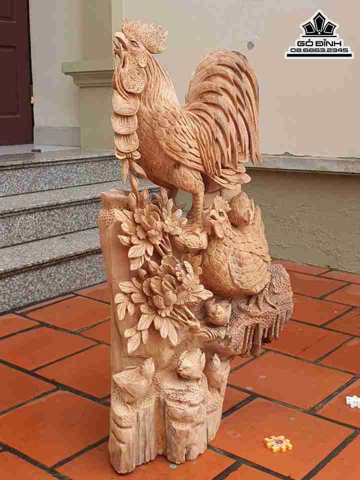 Tượng Gia Đình Gà Gỗ Ngọc Am 4