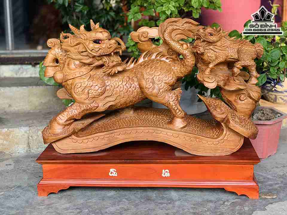 Tượng Kỳ Lân Mẫu Tử Gỗ Ngọc Am 1