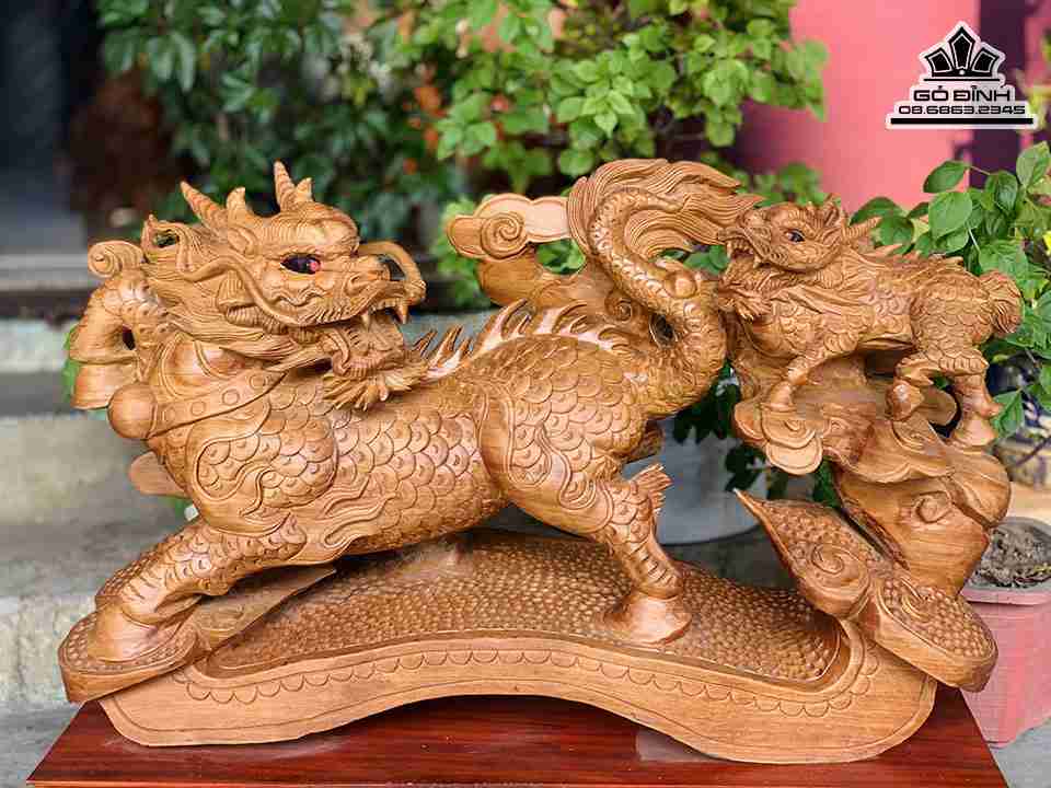 Tượng Kỳ Lân Mẫu Tử Gỗ Ngọc Am 2
