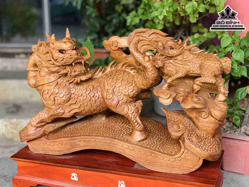 Tượng Kỳ Lân Mẫu Tử Gỗ Ngọc Am 3