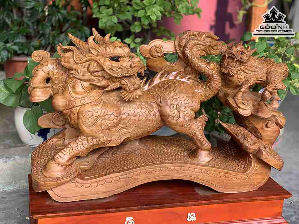 Tượng Kỳ Lân Mẫu Tử Gỗ Ngọc Am 4