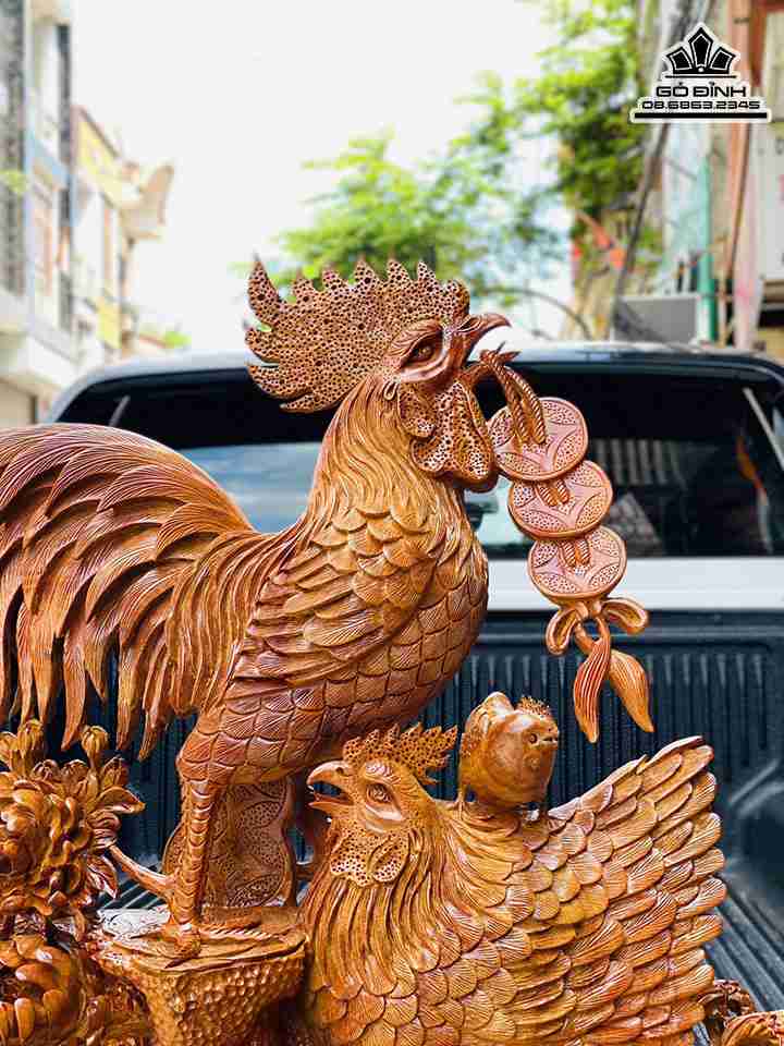 Tượng Gia Đình Gà Gỗ Hương Việt 4