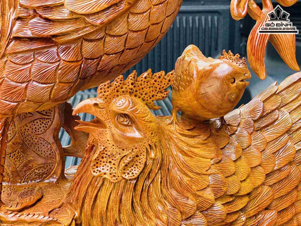 Tượng Gia Đình Gà Gỗ Hương Việt 8