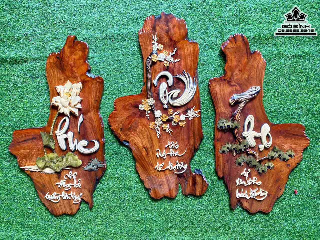 Tranh Phúc Lộc Thọ Gỗ Hương 1