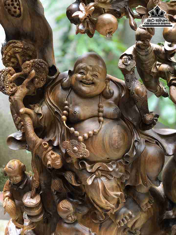 Tượng Phật Di Lặc Ngồi Gốc Đào Gỗ Bách Xanh 3