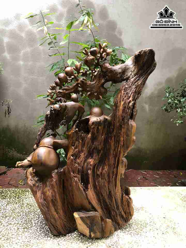 Tượng Phật Di Lặc Ngồi Gốc Đào Gỗ Bách Xanh 4