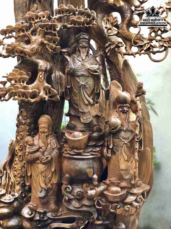 Tượng Phúc Lộc Thọ (Tam Đa) Gỗ Bách Xanh 3