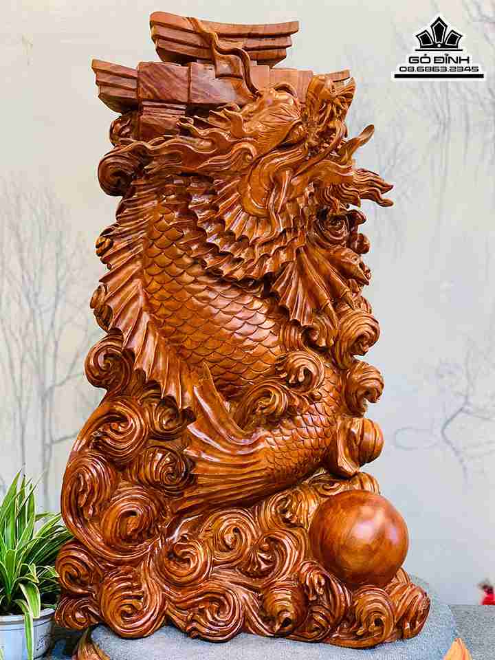 Tượng Cá Chép Hóa Rồng Gỗ Ngọc Am 1