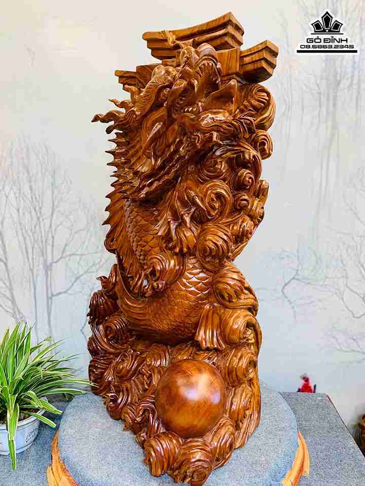 Tượng Cá Chép Hóa Rồng Gỗ Ngọc Am 4