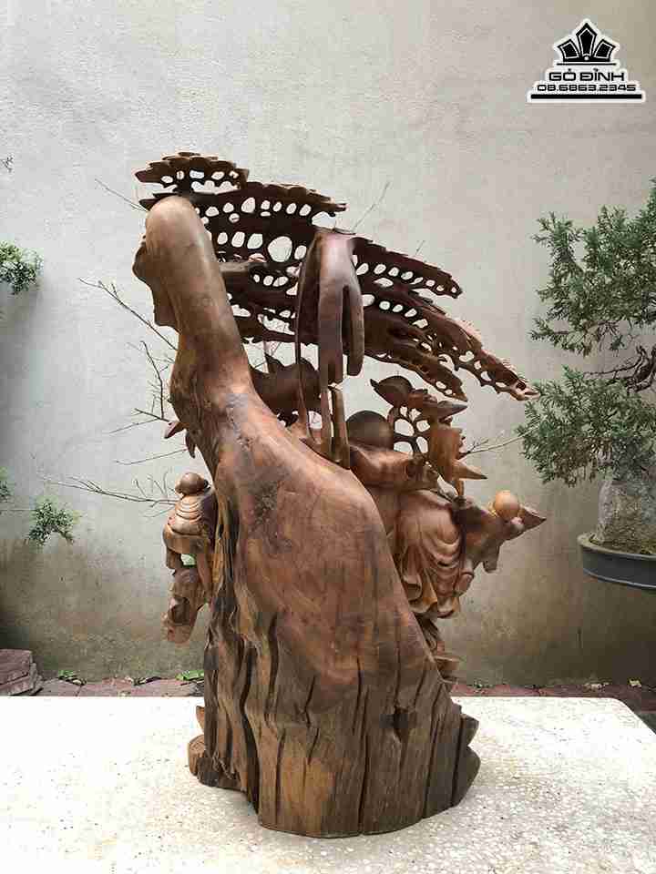 Tượng Phật Di Lặc Vác Cành Đào Gỗ Xá Xị 3